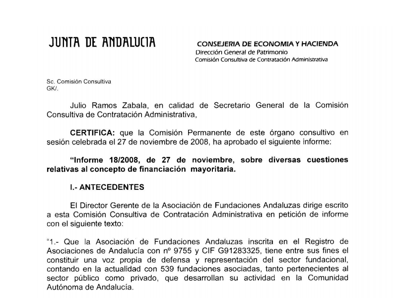 Informe Consejeria Economia Y Hacienda Sobre Aplicacion De La Ley 30 07 Contratos Sector Publico Afa Asociaciones Y Fundaciones Andaluzas