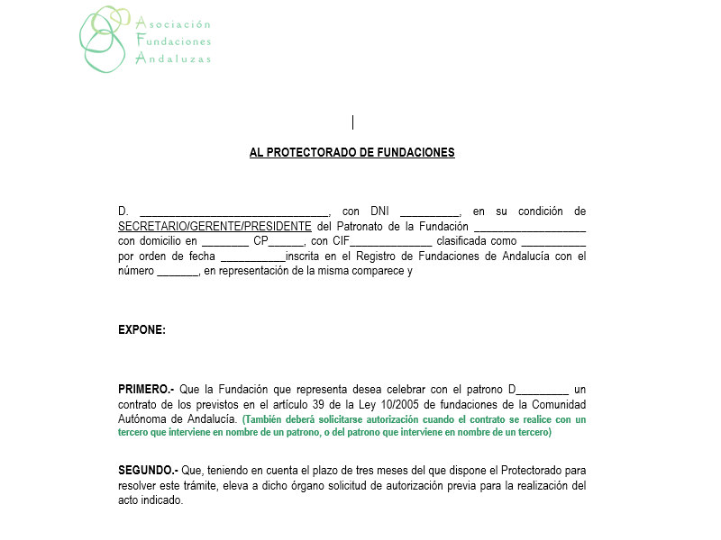 Modelo AFA Solicitud Autorización Protectorado 