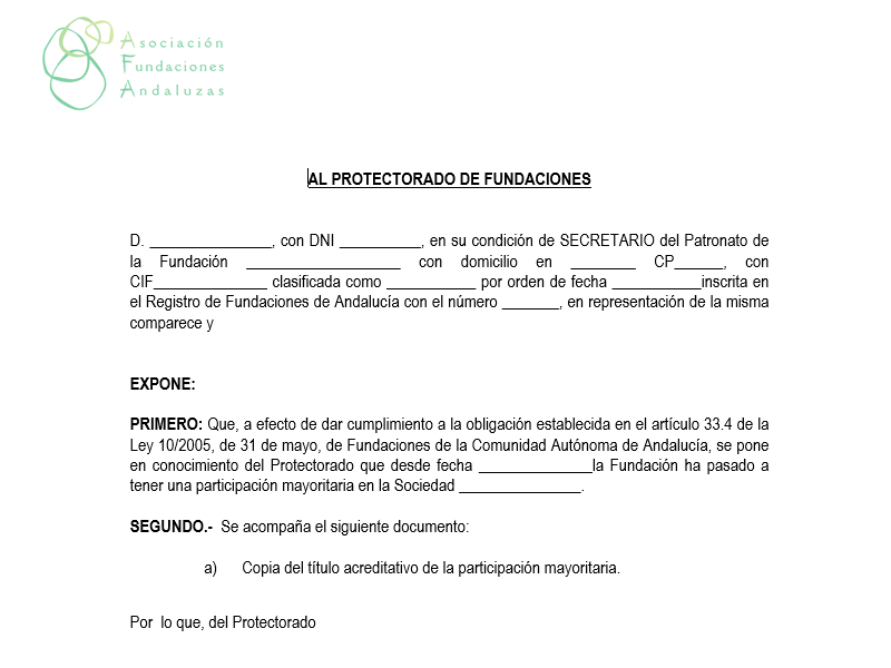 Comunicación de la Participación Mayoritaria en una Entidad Mercantil